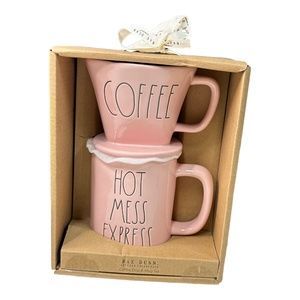 Rae Dunn "COFFEE" Drip & "HOT MESS EXPRESS" Mug Set